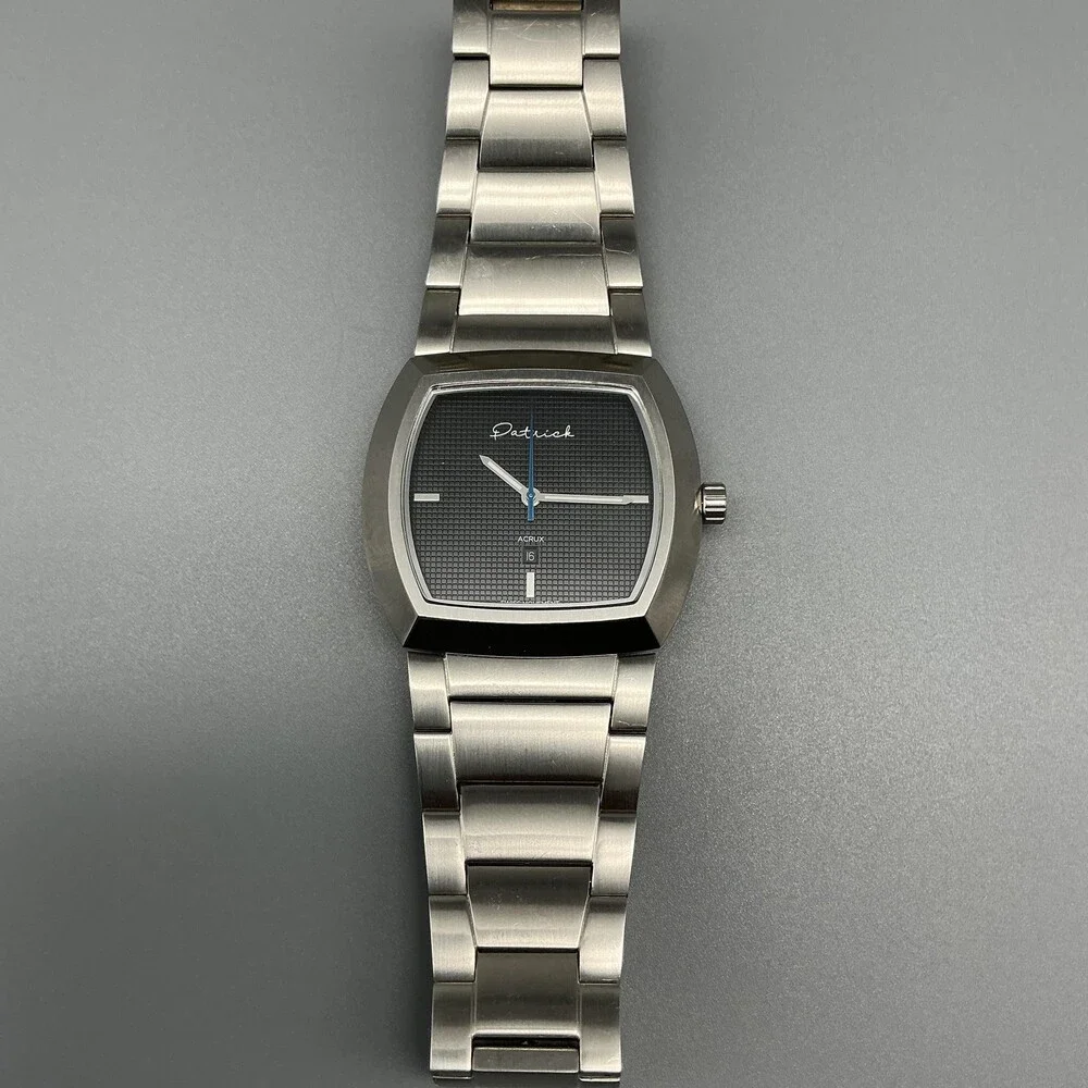 Patrick Acrux Mens Watch 40mm Black Dial Stainless Date Bracelet New Batttery 7